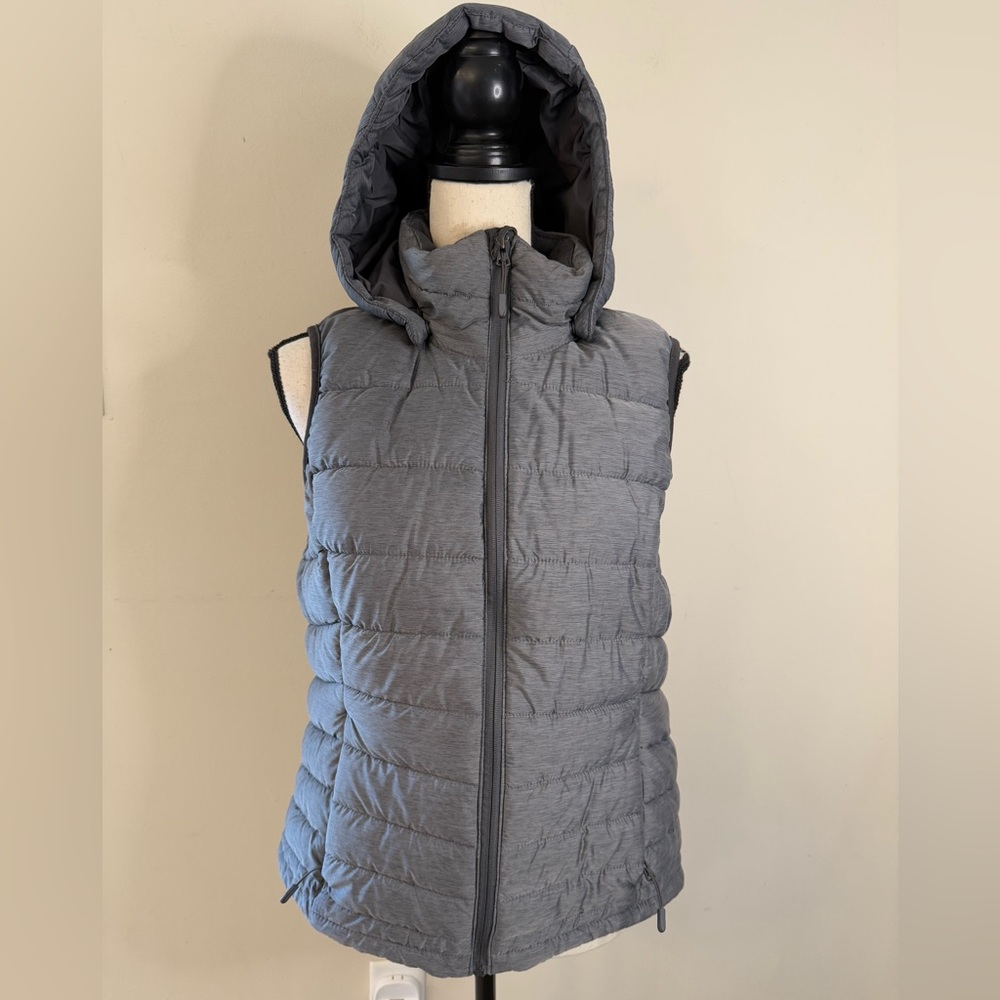 Tangerine gray puffer vest removable hood SZ LG